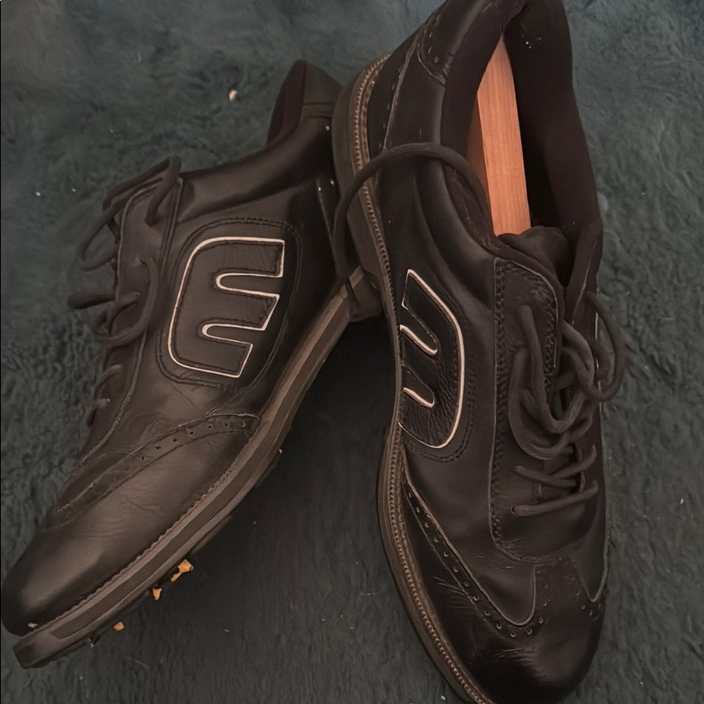 Men's Black Leather Golf Shoes